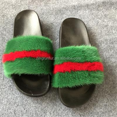 China Wholesale Custom Non-Slip Real Fur Slippers Indoor Slippers Ladies Mink Fur Sandals for sale