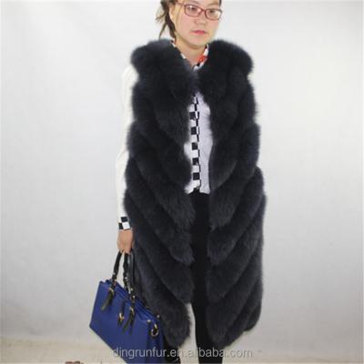 China Blue Fox Stripe Style Long Oblique Fur Vest Viable Real Fur Vest for sale