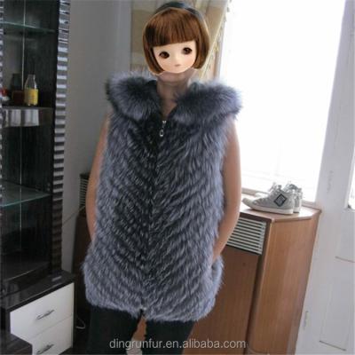 China Dingrun Sustainable Chinese Natural Fur Supplier Silver Fox Real Fur Vest Hooded Fur Vest Clothing for sale