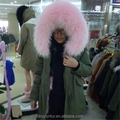 China 2018 Winter Anti-shrink Women's Natural Raccoon Fur Striped Big Fur Collar Real Fur Hooded Parka for sale