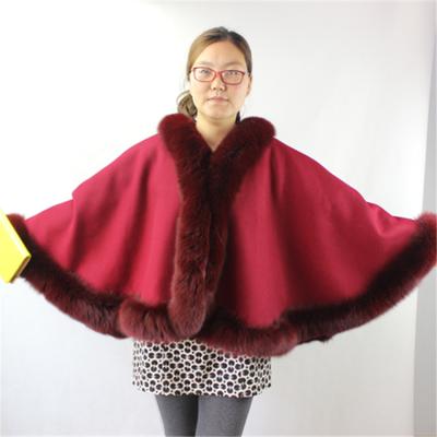 China Custom Made Anti Shrink Double Color Face Wool Sheep Fur Hat With Real Fox Fur Collar for sale