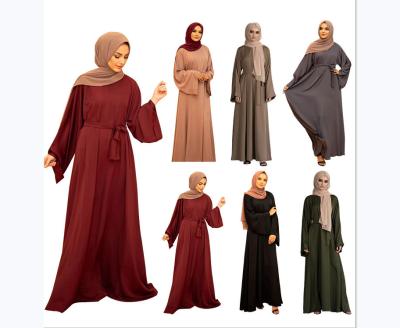 China Middle East Anti-Static Malay Long Dress New Arrival Simple Basic Solid Oversized Women Lace Up Elegant Floor Length Dubai Muslim Dresses for sale