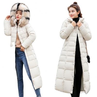 China Breathable 2021 Women's Long Winter Oversized Down Coat With Contrast Color Belt And Fur Collar Slim Windproof Women's Down Jacket for sale