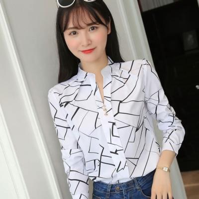 China 2021 summer and autumn anti-pilling stripe 2021 white female soft casual shirt stand collar blouse loose sleeve long new for sale