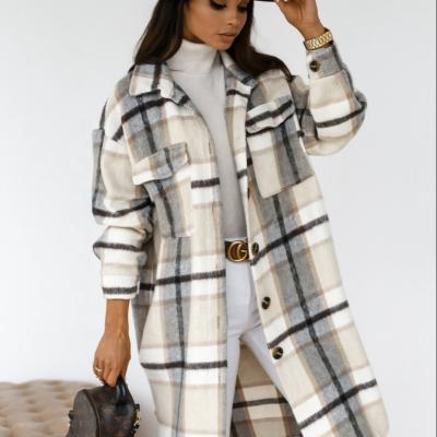 China Jacket 2021 Colorful Printed Women's Plaid Cardigan Long Coat QUICK DRY Turtle Neck Long Warm Coat for sale