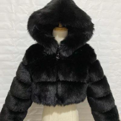 China Other Popular Wholesaler Super Stand Up Fox Fur Collar Paneled Jacket Customize Black Color Women Faux Fox Fur Cropped Coat for sale