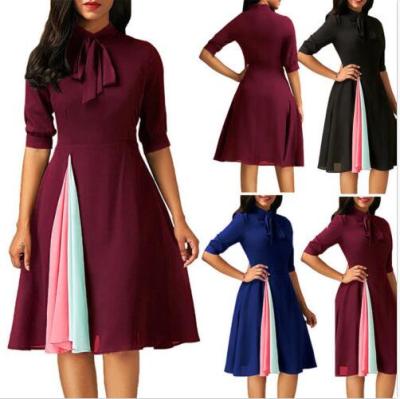 China 2021 Women Vintage Style Evening Business Rockabilly Bowknot Anti-Static Dress for sale