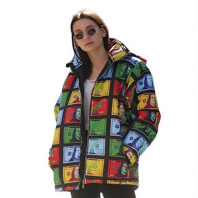 China New Style Women's Anti-Wrinkle 3XL Dollar Bill Colorful Bread Print And Dye New Style Hooded Jacket Quilted Jacket for sale