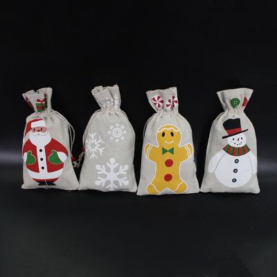 China Fashion Cotton Christmas Nature Bag Calendar Countdown Pendant Santa Bags Decoration Christmas Bags Santa Claus Drawstring for sale