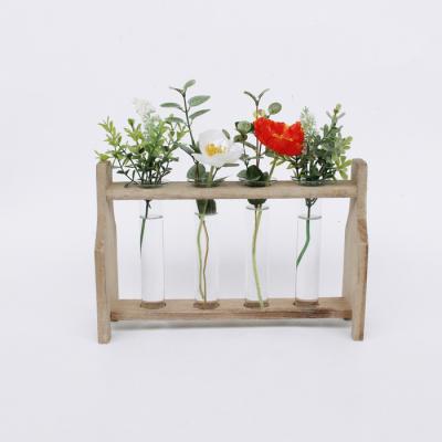 China Wood Shelf 4 PC Simplicity Storage Test Tube Flower Vase Glass Rack for sale