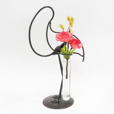 China CLASSIC Handmade Metal Flower Vase Holder Decorative Clear Glass Tube for sale