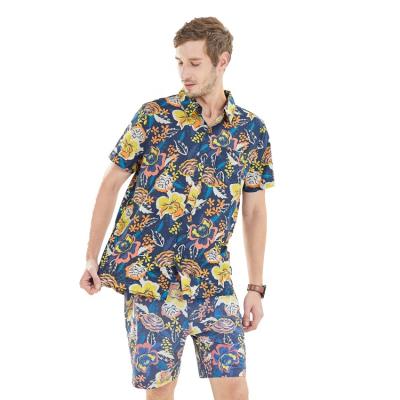 China SHORT SHIRT 100% COTTON men's fashion wholesale flower anti-pilling SLEEVE loungewear summer for sale