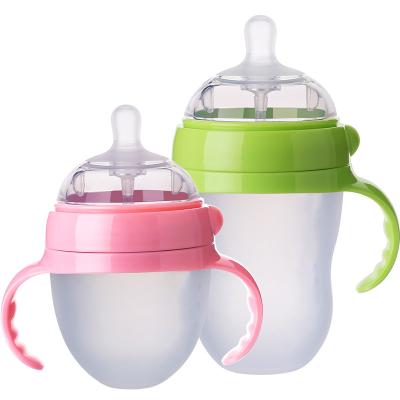 China Tragbare Babynahrungsmittel undicht, 150 ml Babymilchflasche mit Griff zu verkaufen