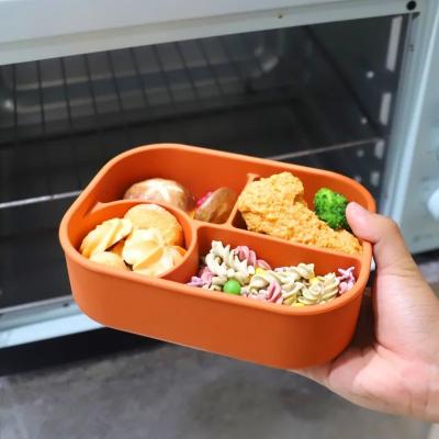 China Rechteckiger Silikon-Lunchbehälter Bento-Box Wiederverwendbar 4 Abteilungen zu verkaufen