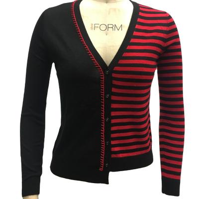 China 2020 Women Anti Shrink Spring Stripe Contrast Long Sleeve Hand Embroidery Cos Causal Knitted Custom Cardigan Sweater for sale