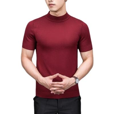 China Brand New 2020 Autumn Men's Anti-pilling Sweater Pure Color Semi High Collar Knitted For Male Half-sleeved Sweater Tops for sale