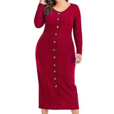 China Anti-Wrinkle Plus Size Fashion Style Button Long Dress Ladies Autumn Winter Daily Life for sale