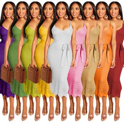 China 2020 Anti-Static Women Dresses Summer Clothes Women Solid Color Bodycon Knitwear Sexy Tight Hot Dress for sale