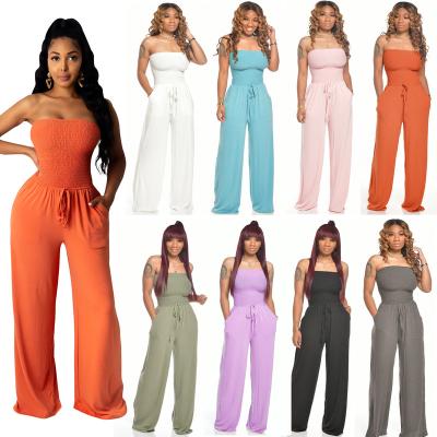 China Amazon QUICK DRY Hot Women's Home Pants in Solid Color with Chest and Wide Leg Overalls for sale