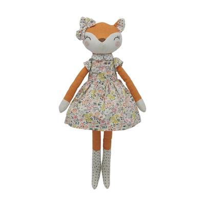 China Easy Advertising High Quality Orange Cute Soft Baby Dress Fox Flower Print Canvas Animal Toy for sale