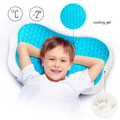 China Konfurt Viable Sleep Custom Bone Well Shaped Kids Baby Neck Support Gel Memory Foam Cooling Pillow With Gel Pad for sale