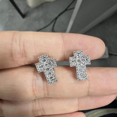 China Trendy Newcomers Luxury Earring S925 Full Diamond Cross Earrings 925 Sterling Silver Iced Out VVS Moissanite Hip Hop From De for sale