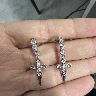 China FASHIONABLE Sterling Silver 925 Moissanite Fine Silver Cross Earrings Jewelry New Style Dangle Earring with GRA Certificate for sale