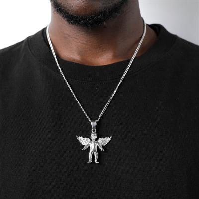 China Trendy Hiphop Fashion Jewelry Angel Pendant Iced Out Stainless Steel With Rope Chain for sale