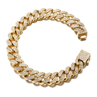 China Trendy Hiphop Trendy Fashion Jewelry Iced Out Bling Stainless Steel Zircon Bracelets Cuban Chain Bracelets for sale