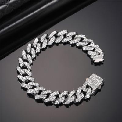 China Trendy Hiphop Trendy Fashion Jewelry Iced Out Stainless Steel Bling 2 Rows Fork Zircon Bracelets Cuban Chain Bracelets for sale