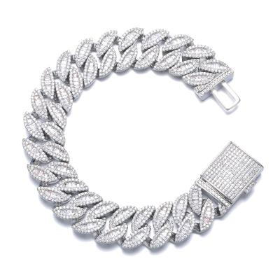 China Hiphop 16mm 2 Rows 5A Baguette CZ Diamond Iced Out Miami Cuban Link Chain Bling 18K White Gold Plated Brass Hip Hop Jewelry Bracelet for sale