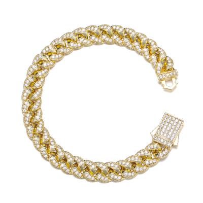 China 10MM Hip Hop Heavy 18K Gold Plated White Gold Plated Full CZ Bracelets Full Iced Out Miami Cuban Link Chain Bracelet for sale