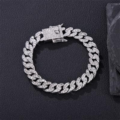 China Trendy Iced Out Hiphop Fashion Trendy Jewelry 11mm 1 Row Bling Alloy Cuban Chain Crystal Bracelets & Bangles for sale