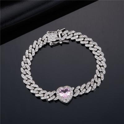 China Hiphop New Arrival Bling Single Layer Heart Shape Love CZ Tennis Bracelet Zircon Men Women Men Jewelry Bracelets for sale