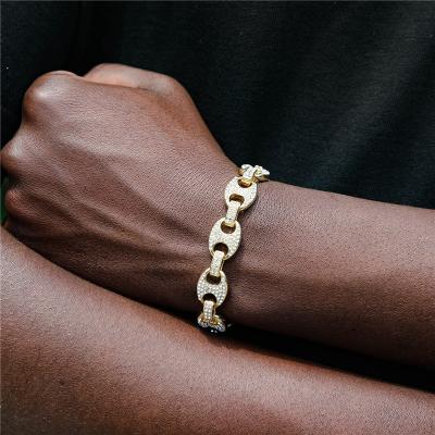 China 2023 Luxury Hiphop Gold Silver Pig Nose 10mm Shape Cuban Link Chain Bracelet Hip Hop Jewelry Bracelets For Men Jewely for sale