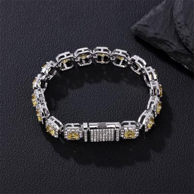 China Hip Hop DE Punk Men's Jewelry Hip Hop Gold Plated Cuban Bracelet Bling Yellow Rhinestone Iced Out Cuban Chain Bracelets for sale