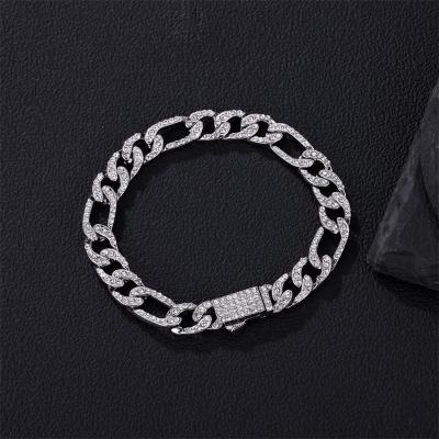 China Hip Hop Men Boy Full 3:1 NK Cuban Link Chain Bracelets Diamond Man Jewelry Figaro Link Chain Bracelets Gold Plated for sale