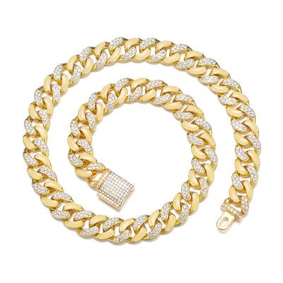 China 13mm Hiphop Iced Out Rhinestone Cuban Link Chain With Full CZ Stone Bling Men Women Shape Hip Hop Crystal Jewelry Necklaces for sale