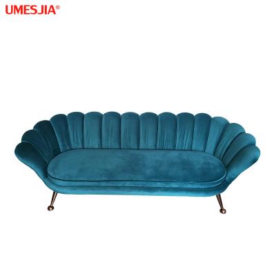 China Modular Antique Shell Sofa Velvet Shape Living Room Furniture Luxury Golden Stainless Steel Legs 3 Seater for sale