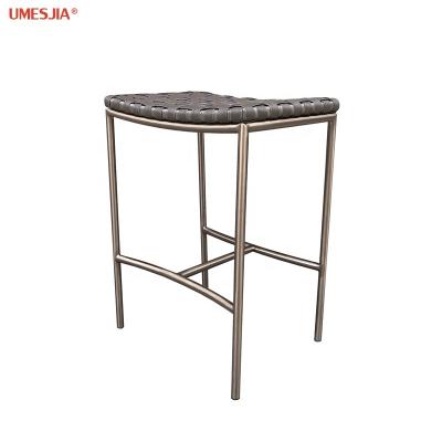 China Modern Outdoor Indoor Garden Balcony Patio Bar Stool Convertible Chair With Square Bronze Bar Chair Rattan PE Frame Stainless Steel Stool for sale