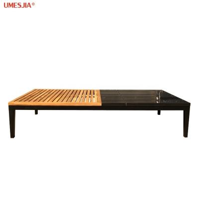 China Stone Aluminum Frame (Other) Adjustable Outdoor Rectangular Teak Wood Coffee Table Sprayed Matte Garden Coffee Table for sale