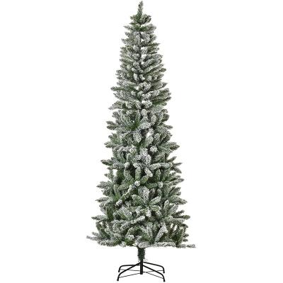 China Christmas Decoration Holiday Decor 7.5ft Home Snow Flocked PVC Artificial Pencil Thin Christmas Tree for sale