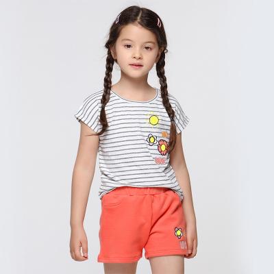 China Wholesale Breathable Girls Fashion To 0 Necks Comfortable Short Sleeve Stripes T-Shirt And Cropped Set For 3-12 Years Girls Summer for sale