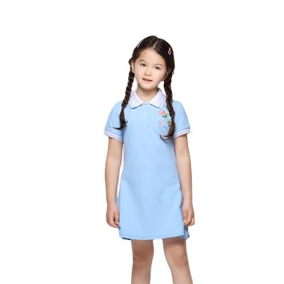 China Breathable Girls Dress Polo Collar Embroidery Shorts Knee-Length Kids Casual Dress For 3-12 Years for sale