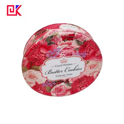 China Recycled Materials Round Cookie Tin Can Flower Printed Embossing Tin Box For Cookie for sale