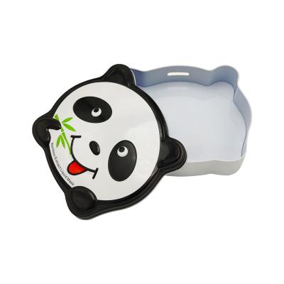 China Recycled Embossing Materials Cute Panda Shape Tin Can Coin Storage Box Cartoon Tinplate Can for sale