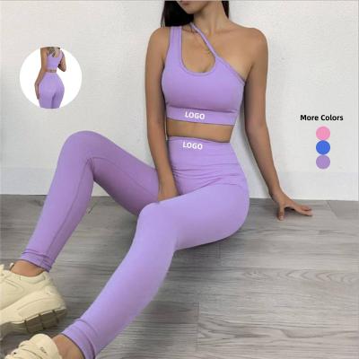 China Plus Size New Arrival Fashionable Workout Set Sports Asymmetrical Bra High Waist Leggings Gym Yoga Set for sale