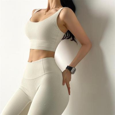 China 2021 Breathable Wholesale High Waist Ribbed Yoga Sets Fitness Workout Bra And Leggings Sets for sale