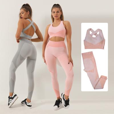 China 2022 Breathable New Spring Yoga Set Breathable Stretch Yoga Pants Running Sports Bra Yoga Two Piece Set for sale