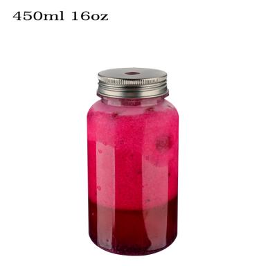 China food & Beverage Packaging Wholesale Clear Plastic PET Stock Juice Beverage Food Grade 450ml 16oz Round Bottle With Aluminum Perforated Cap for sale